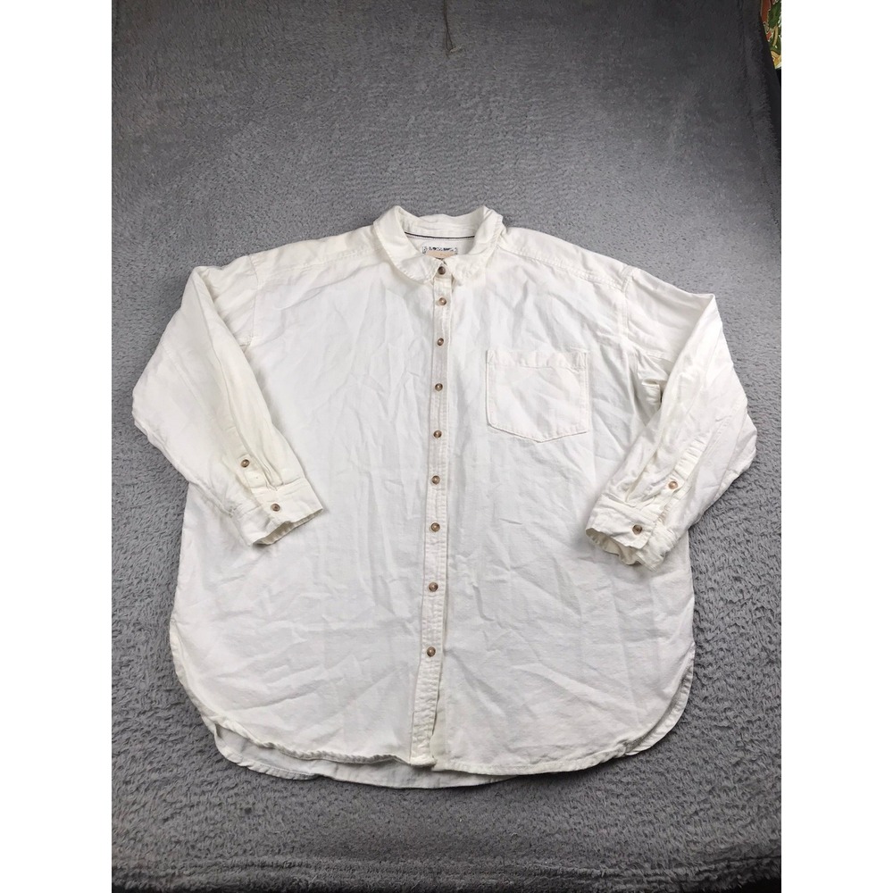 Pilcro Oversized Oxford Button Down Shirt Womens XL White Cotton Linen Anthro‎